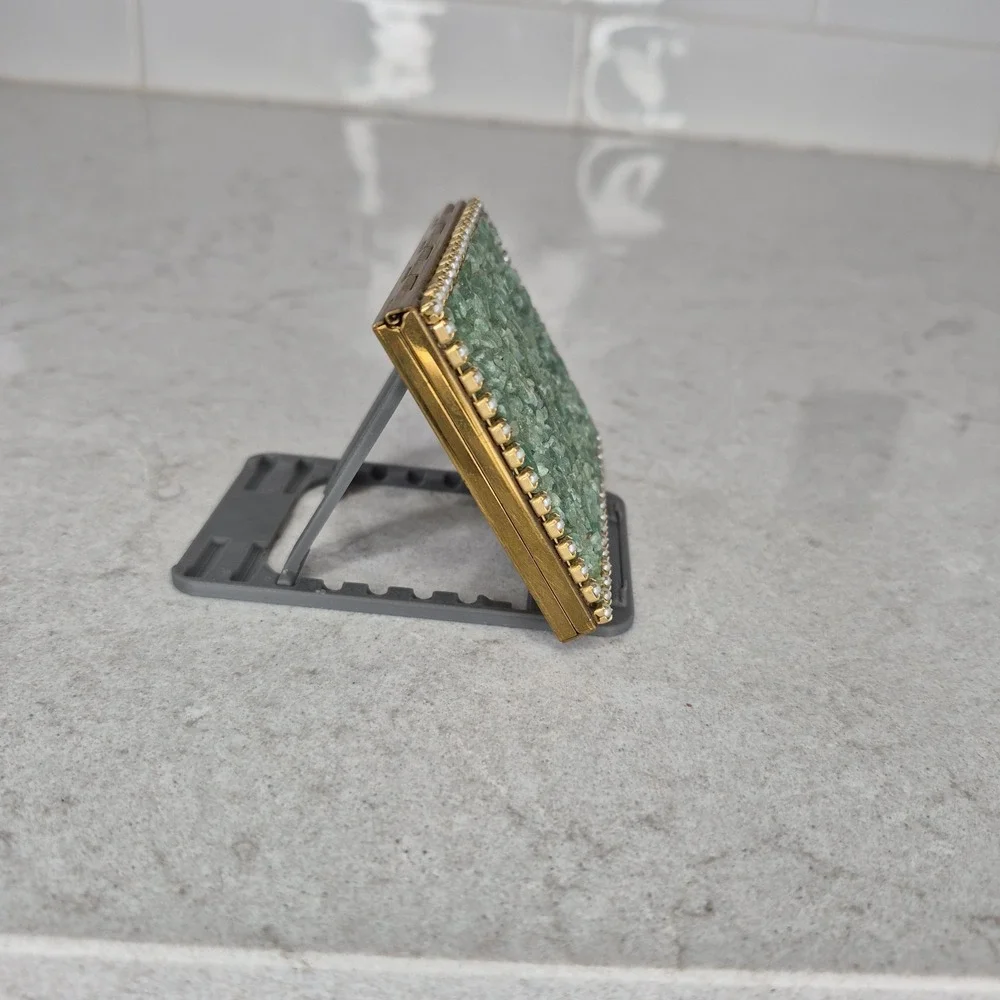 Vintage Trickettes by Weisner Of Miami‎ Brass Aventurine Compact Case Mirror